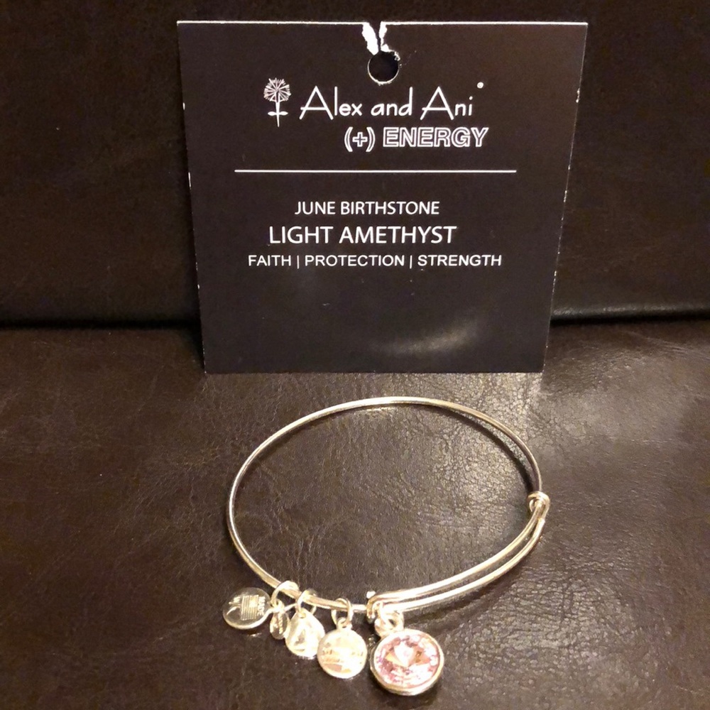 Auth Alex and Ani shiny silver tone light amethyst